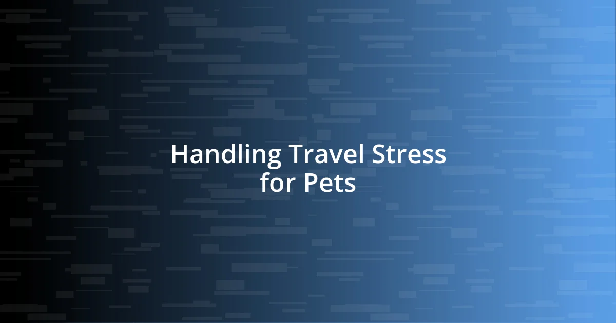 Handling Travel Stress for Pets